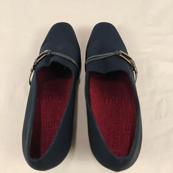 Munro Cindi Block Heel Navy Blue Stretch Fabric Pump Size 10.5 Wide Career Work