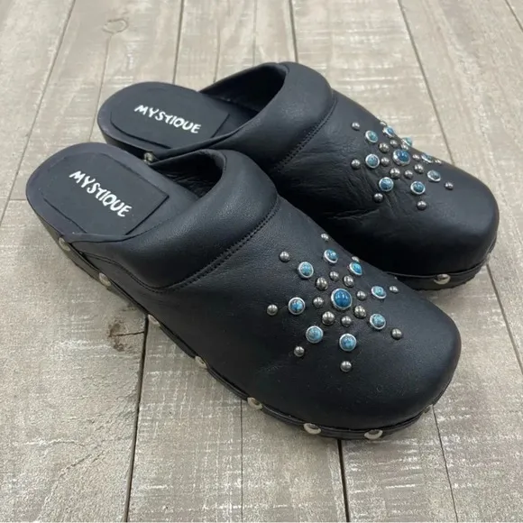 Mystique Boutique Leather and Jeweled Clogs Size 6
