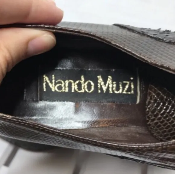 Nando Muzi Vintage Italian Leather Snakeskin Croc Flat Oxford Loafer