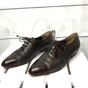 Nando Muzi Vintage Italian Leather Snakeskin Croc Flat Oxford Loafer