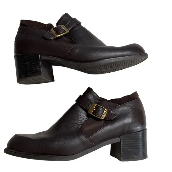 Naot Brown Leather Stacked Heel Slip On Buckle Shoe Ankle Booties  Size 40/9