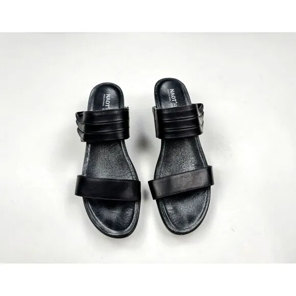 NAOT Isis Wedge Sandals‎ Women 40 US 9 EUC Leather Open Toe Comfort Heels Black