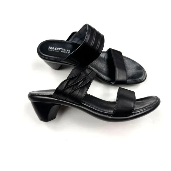 NAOT Isis Wedge Sandals‎ Women 40 US 9 EUC Leather Open Toe Comfort Heels Black