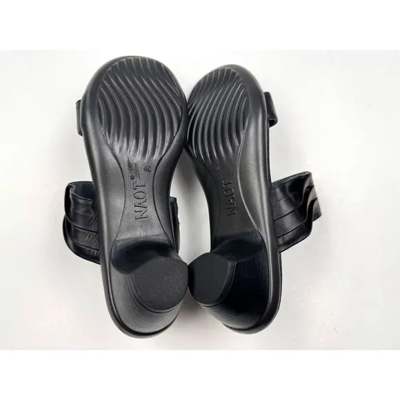 NAOT Isis Wedge Sandals‎ Women 40 US 9 EUC Leather Open Toe Comfort Heels Black