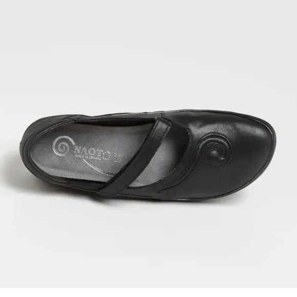 Naot Shoes Mary Jane Matai Madres Black Leather Comfort Flats Size 39 US 8/8.5