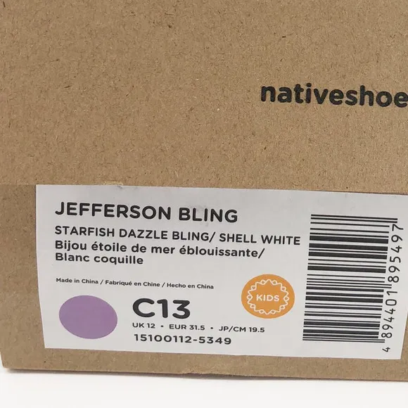 Native Kids Jefferson Shoes 13 Starfish Dazzle Bling Pink White Synthetic NIB