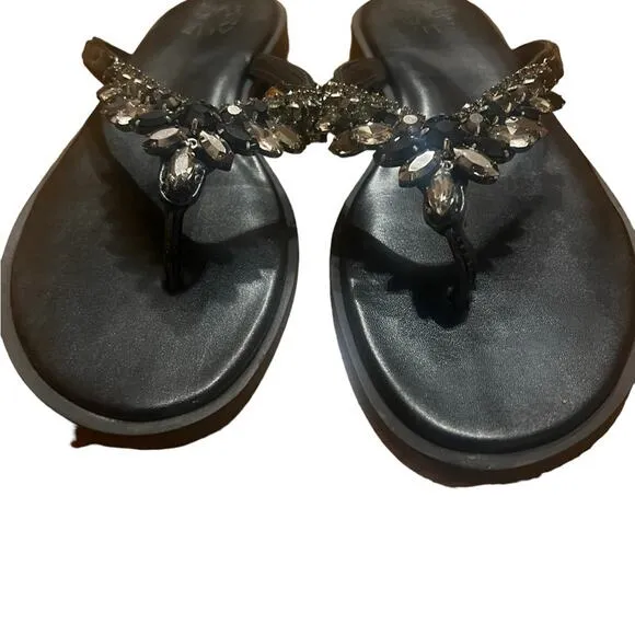 NATURALIZER Fallon Rhinestone Embellished Flat Sandal - 9.5 Black