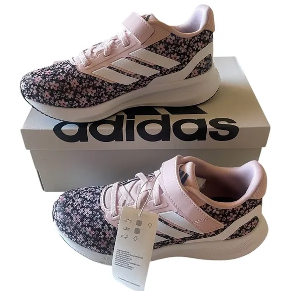 New Adidas Shoes Size 2 Kids Runfalcon 3.0 Pink and Black Floral Sneakers 🖤🩷🖤