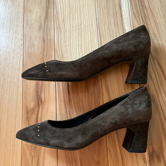 NEW AGL Suede Leather Studded Pump Block Heels Size 36