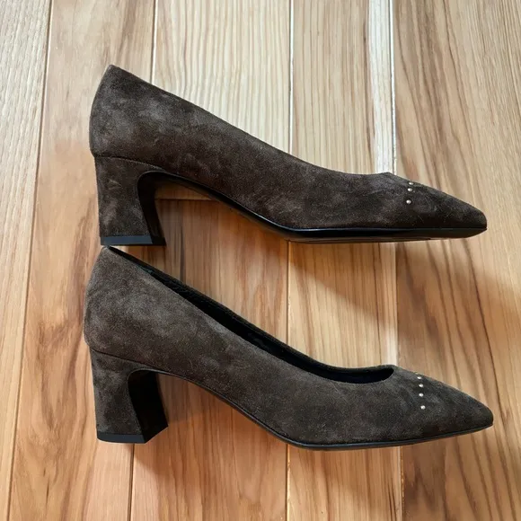 NEW AGL Suede Leather Studded Pump Block Heels Size 36