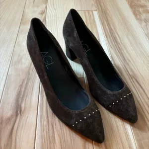 NEW AGL Suede Leather Studded Pump Block Heels Size 36
