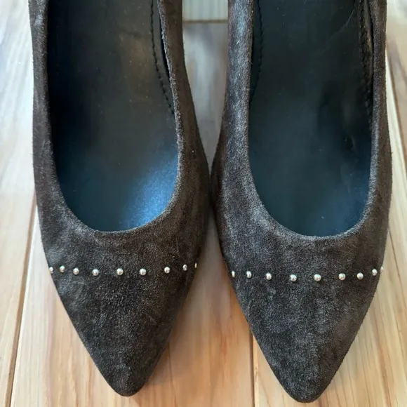 NEW AGL Suede Leather Studded Pump Block Heels Size 36