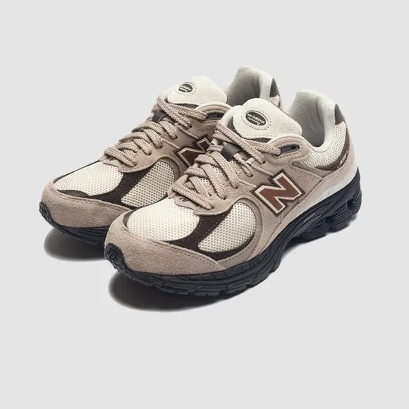 New Balance 2002r Tan and Black Athletic Shoes with Supportive Design