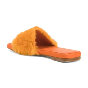 NEW BEAUTIISOLES Made In Italy Leather Sofie Cozy Slides Orange 368mn