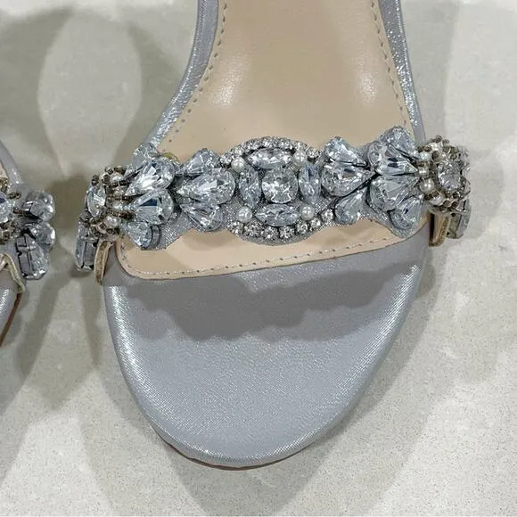 NEW Blue by Betsey Johnson Erin Stiletto Heels Rhinestone Toe Strap Silver 7