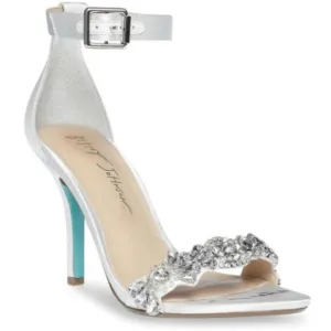NEW Blue by Betsey Johnson Erin Stiletto Heels Rhinestone Toe Strap Silver 7