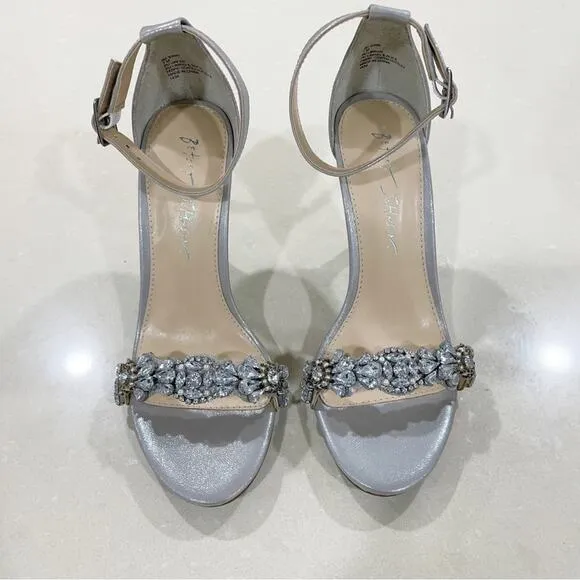 NEW Blue by Betsey Johnson Erin Stiletto Heels Rhinestone Toe Strap Silver 7