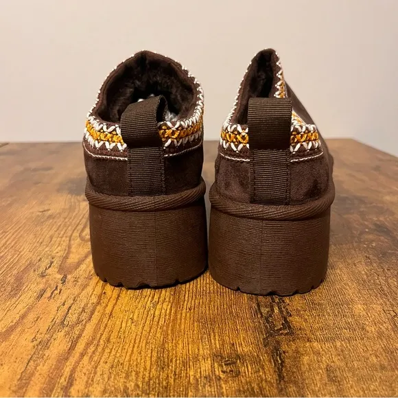 New Chunky Platform Slides-Brown-Size 8‎