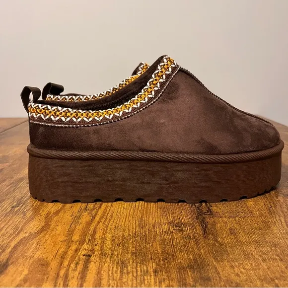 New Chunky Platform Slides-Brown-Size 8‎
