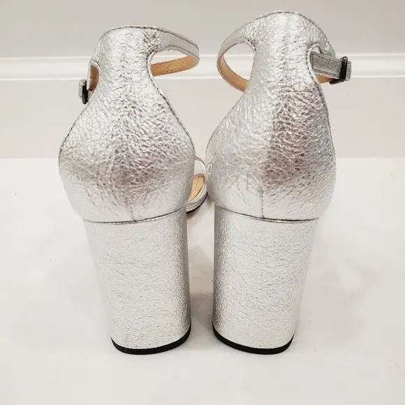 NEW Coach Maya Signature C Buckle Silver Block Heels Sandals