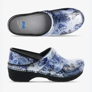 New! {Dansko} LT PRO Silver/Blue Paisley Leather Clogs | sz 42 / 11