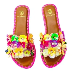 NEW DE SIENA women's fleur paillettes slides in pink