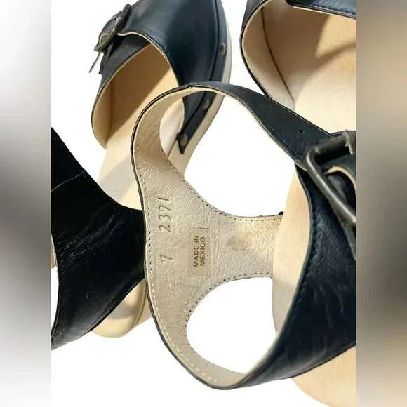 NEW Five Worlds Leather Open Toe Wooden Clogs