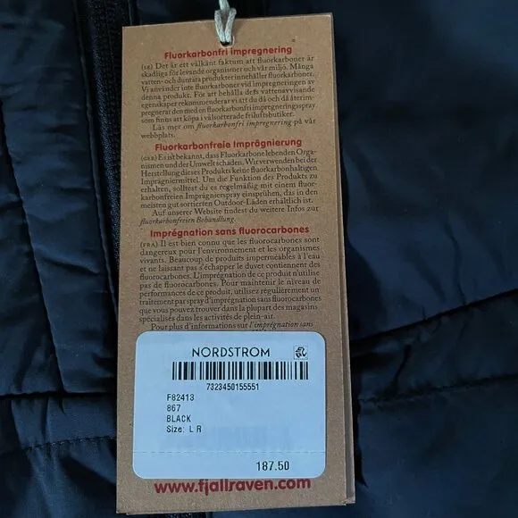 NEW Fjallraven Mens Keb Padded Insulated Hoodie Full Zip Jacket NWT Black L