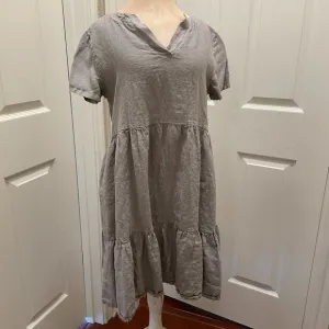 New Francesca Bettini 100% Linen Midi Dress Size 1X Gray Boho Babydoll Dress