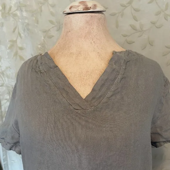 New Francesca Bettini Italy 100% Linen Midi Dress Size 2X Gray Tiered Design
