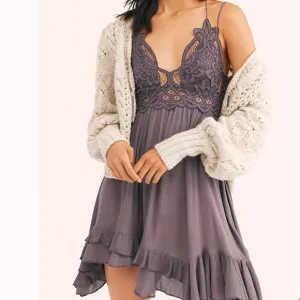 New Free People One Adella Slip Mini Dress Charcoal $88