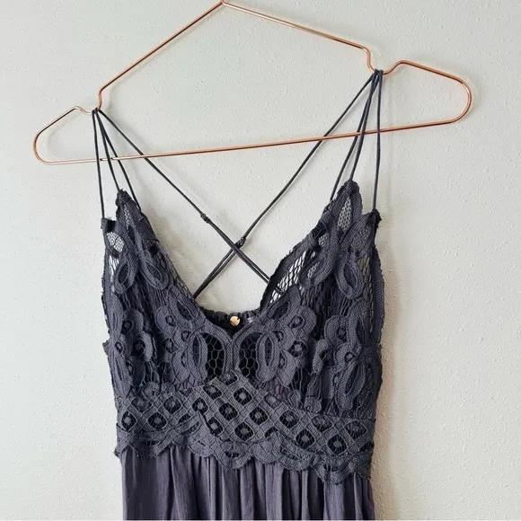 New Free People One Adella Slip Mini Dress Charcoal $88