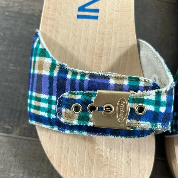 NEW Ganni x Dr Scholls Blue Plaid Pescura Heel Clogs
