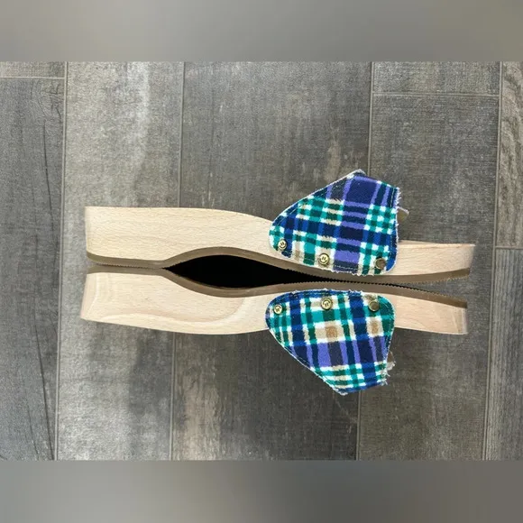 NEW Ganni x Dr Scholls Blue Plaid Pescura Heel Clogs