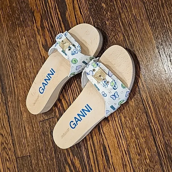 NEW GANNI x Dr. Scholl’s Sandals Kiosk Parrot Green Slides Wooden Platform