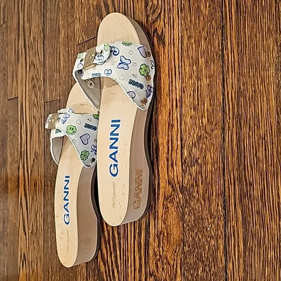 NEW GANNI x Dr. Scholl’s Sandals Kiosk Parrot Green Slides Wooden Platform