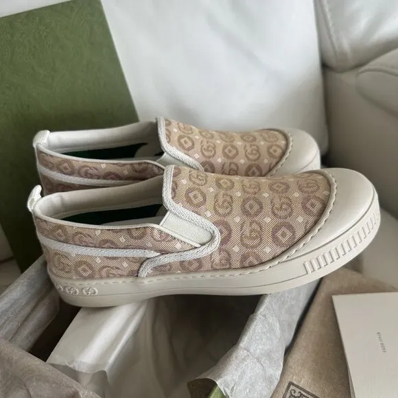 NEW GUCCI KIDS SLIP ON CANVAS BROWN TRAINERS SNEAKERS 100% Authentic Size 29