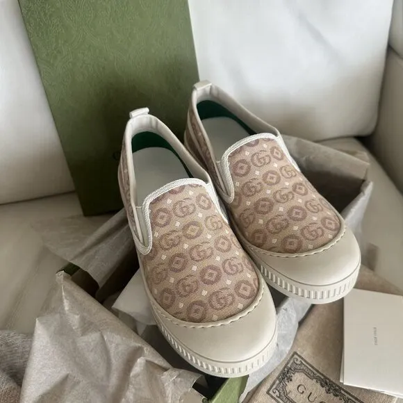 NEW GUCCI KIDS SLIP ON CANVAS BROWN TRAINERS SNEAKERS 100% Authentic Size 29