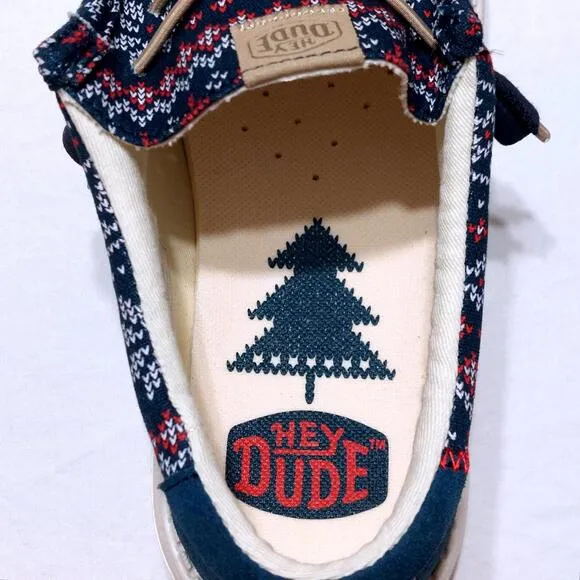 NEW HEY DUDE WALLY WINTER SWEATER NAVY MULTI‎ SLIP ON SHOE MENS 8