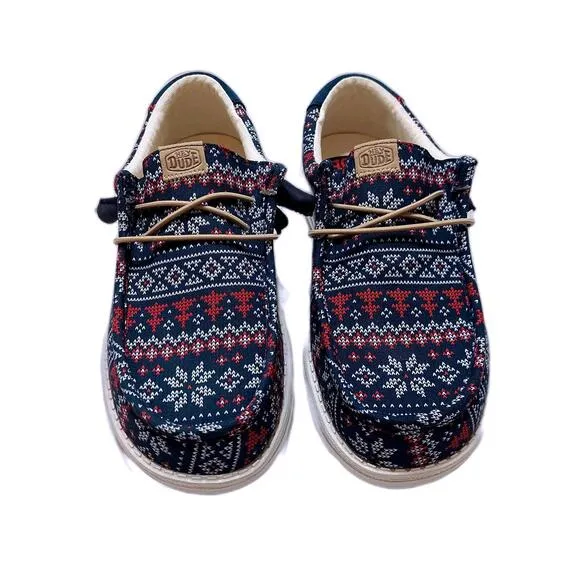 NEW HEY DUDE WALLY WINTER SWEATER NAVY MULTI‎ SLIP ON SHOE MENS 8