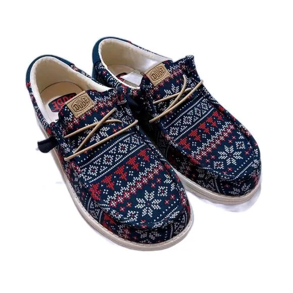 NEW HEY DUDE WALLY WINTER SWEATER NAVY MULTI‎ SLIP ON SHOE MENS 8