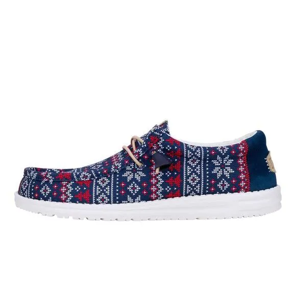 NEW HEY DUDE WALLY WINTER SWEATER NAVY MULTI‎ SLIP ON SHOE MENS 8
