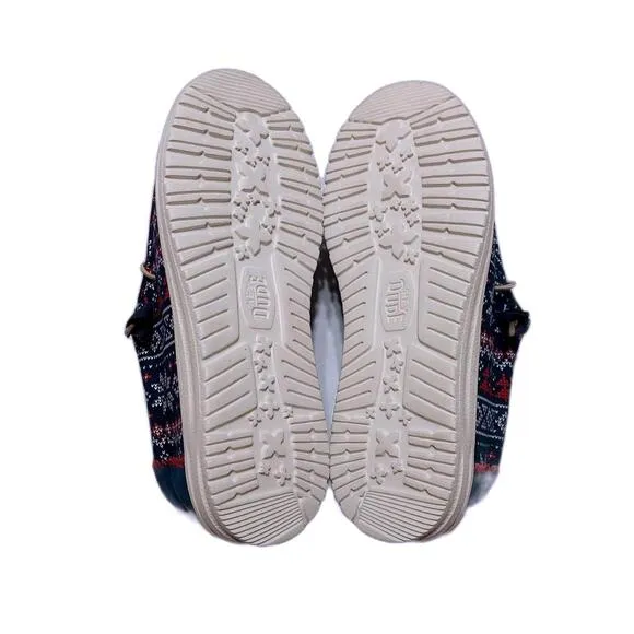 NEW HEY DUDE WALLY WINTER SWEATER NAVY MULTI‎ SLIP ON SHOE MENS 8