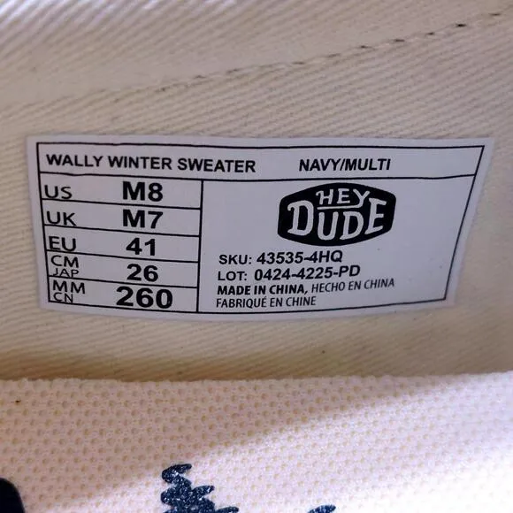 NEW HEY DUDE WALLY WINTER SWEATER NAVY MULTI‎ SLIP ON SHOE MENS 8