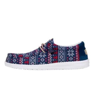 NEW HEY DUDE WALLY WINTER SWEATER NAVY MULTI‎ SLIP ON SHOE MENS 8