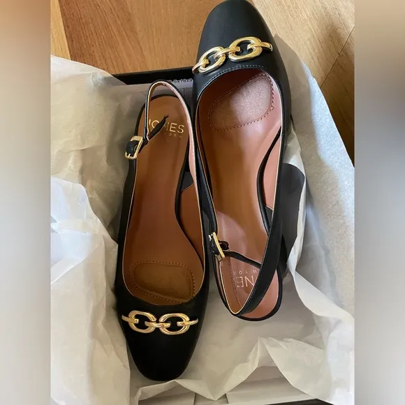NEW IN BOX - Jones New York - Black &amp; Gold Heel Slingbacks - 7.5