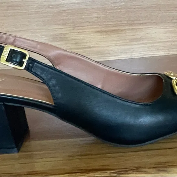 NEW IN BOX - Jones New York - Black &amp; Gold Heel Slingbacks - 7.5