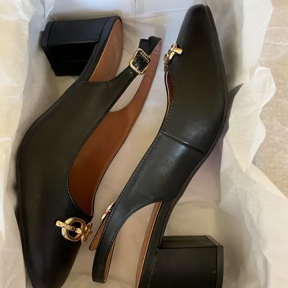 NEW IN BOX - Jones New York - Black &amp; Gold Heel Slingbacks - 7.5