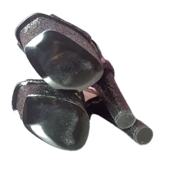 NEW in BOX! Wild Pair Black Glitter Platform Cylinder Tall‎ Heels Open Toe 6.5