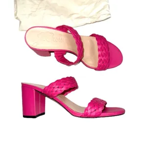 NEW J. Crew Lucie Braided Strap Pink Italian Leather Block Heel Sandal 9.5